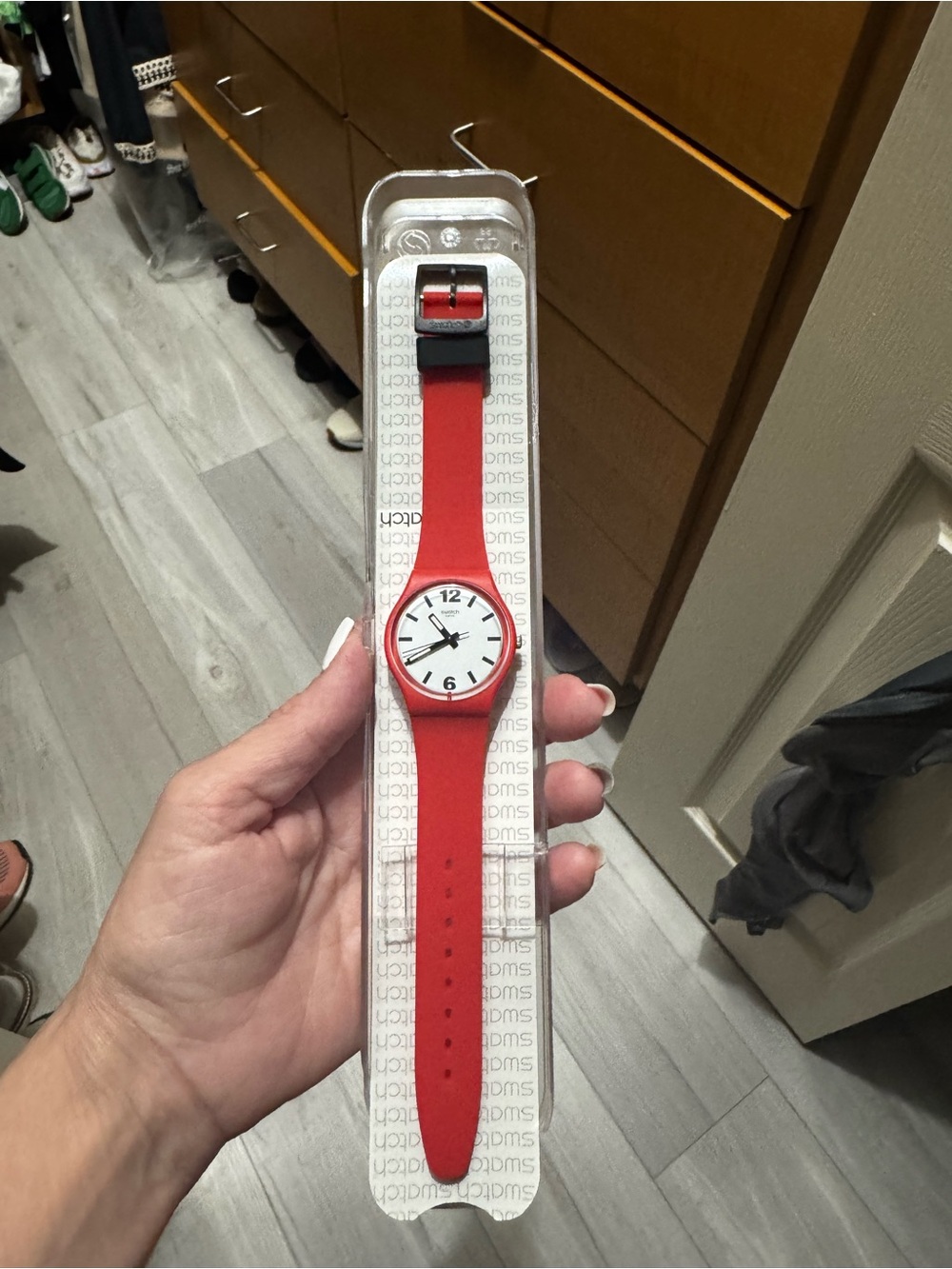 Swatch Red Silicone Watch with White Dial